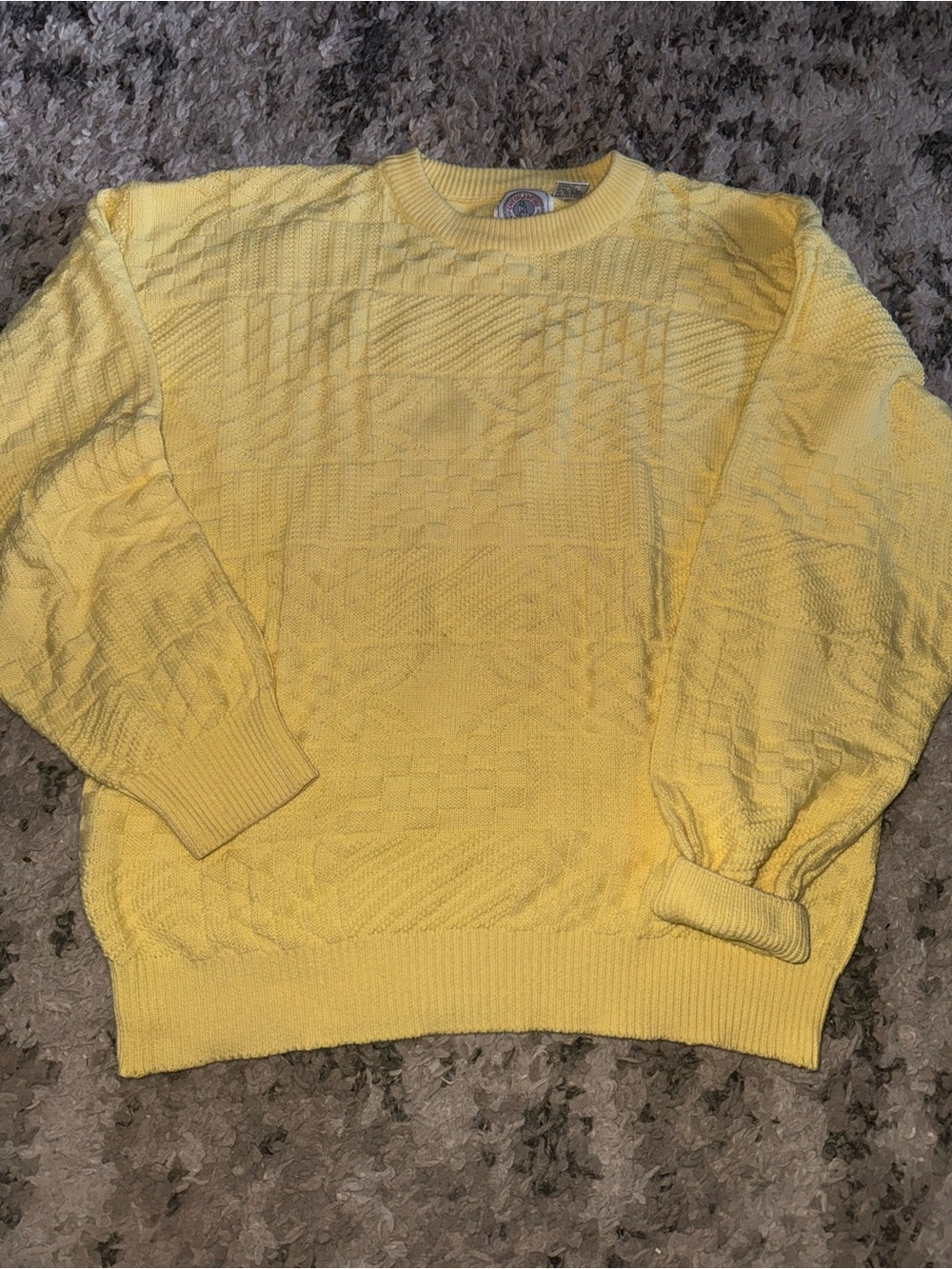 Textured Yellow Crewneck Sweater - Men's Knit Pullover